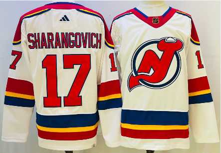 Mens New Jersey Devils #17 Yegor Sharangovich White 2022 Reverse Retro Authentic Jersey